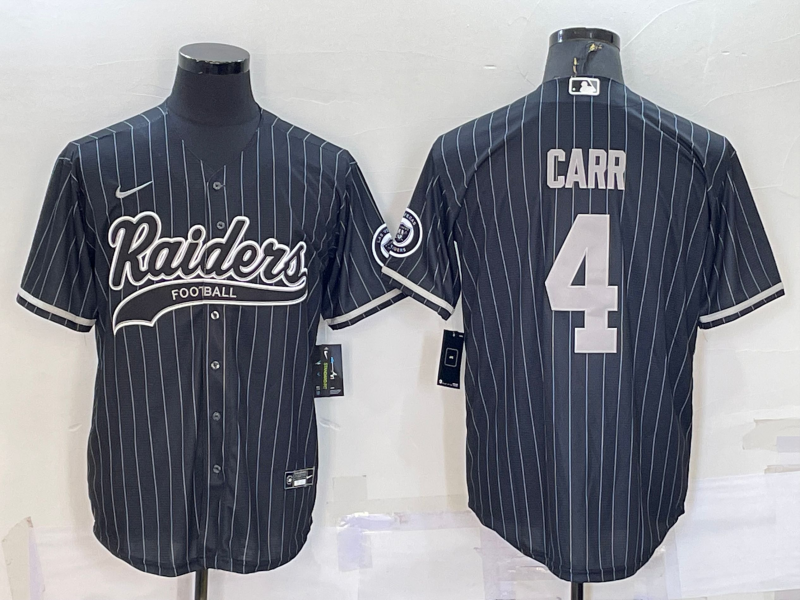 Men's Las Vegas Raiders #4 Derek Carr Black With Patch Cool Base Stitched Baseball Jersey Men's Las Vegas Raiders #4 Derek Carr Black With Patch Cool Base Stitched Baseball Jersey
